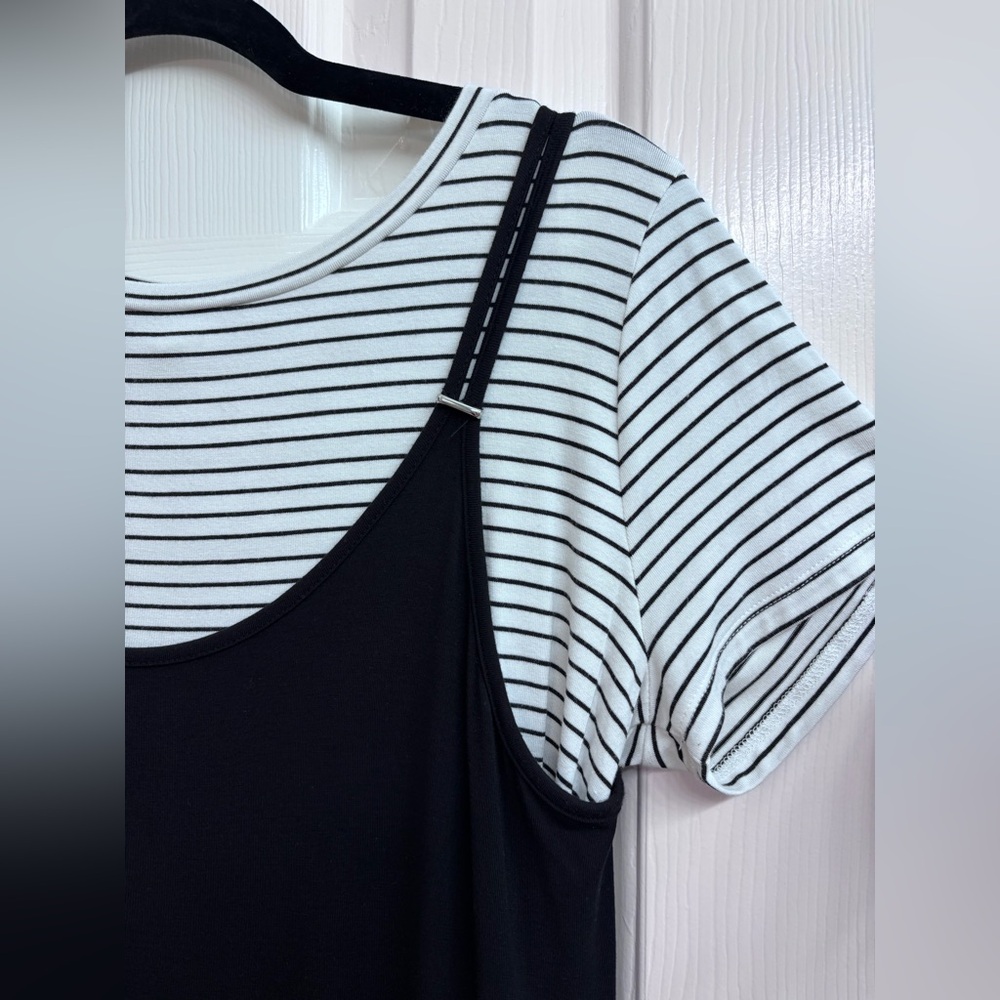 Calvin Klein Black Knit Slip Midi Dress Scoop Neck Stretch Rayon - Picture 7 of 16